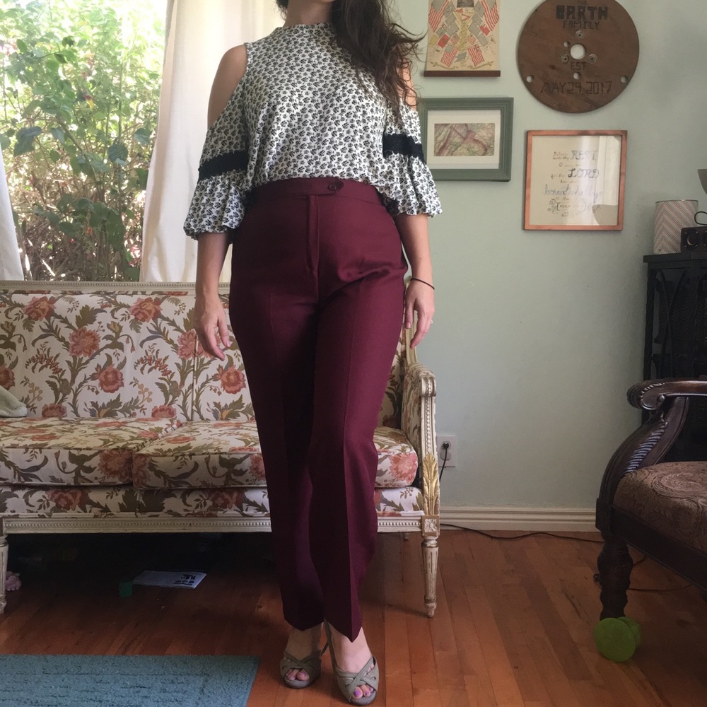 Wine vintage high waist trousers | high rise
